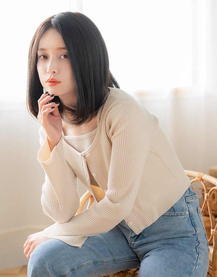 REMY人毛100%天使の月満ちるベースミディ ダークブラウン モデル着用