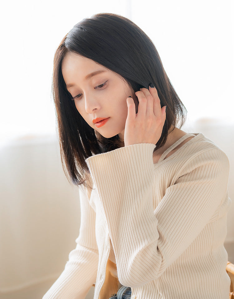 REMY人毛100%天使の月満ちるベースミディ ダークブラウン モデル着用