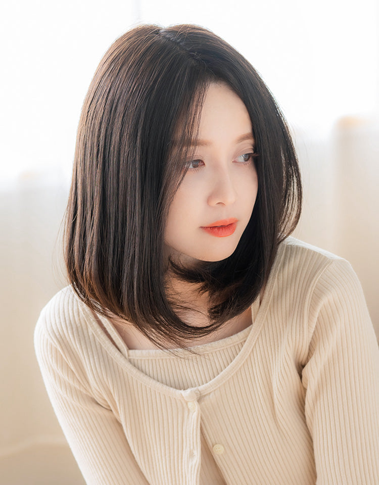 REMY人毛100%天使の月満ちるベースミディ ダークブラウン モデル着用