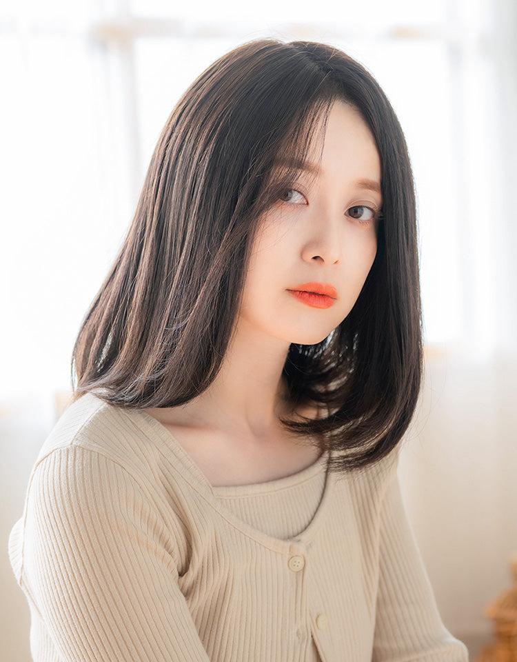 REMY人毛100%天使の月満ちるベースミディ ダークブラウン モデル着用