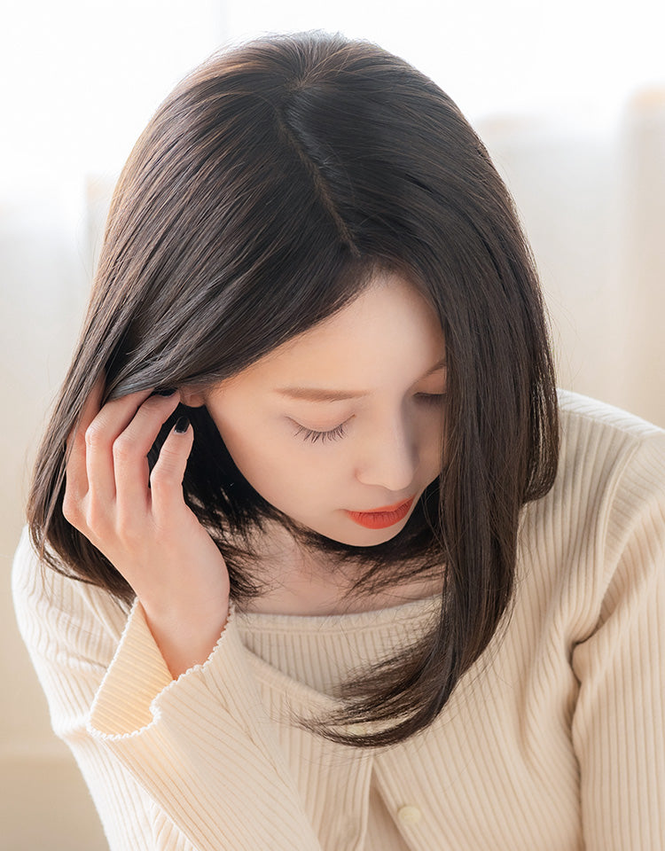 REMY人毛100%天使の月満ちるベースミディ ダークブラウン モデル着用