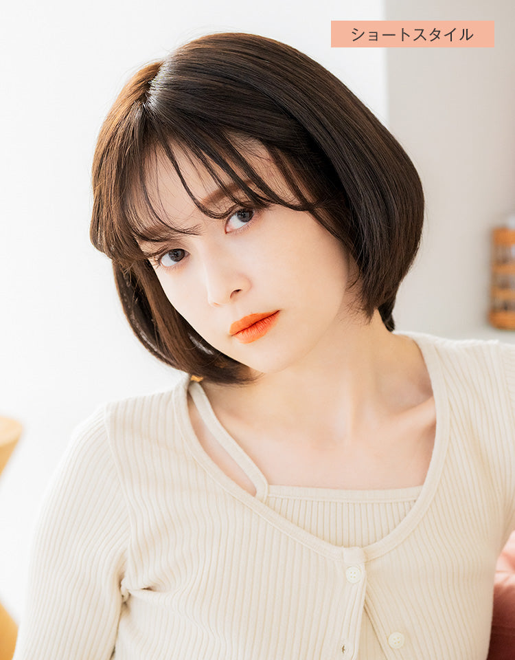REMY人毛100%天使の月満ちるベースミディ ショートスタイル モデル着用