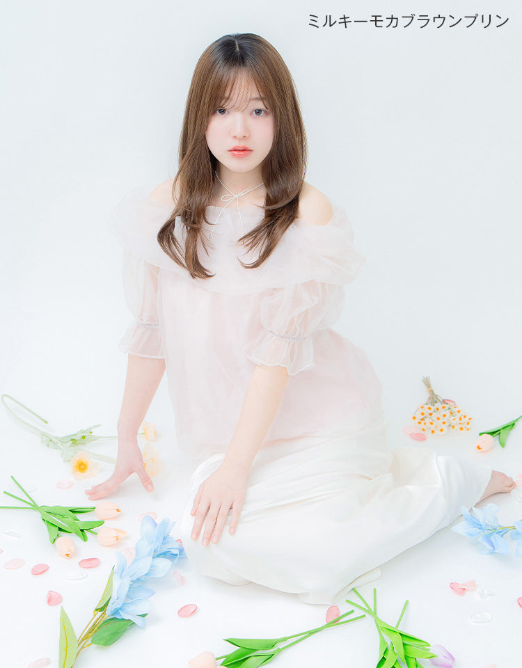 【極ぴたっ】天使のレリーナロング ミルキーモカブラウンプリンを着用したモデル