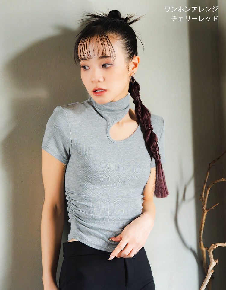 リングポニーテール ワンホンアレンジ チェリーレッドのモデル着用