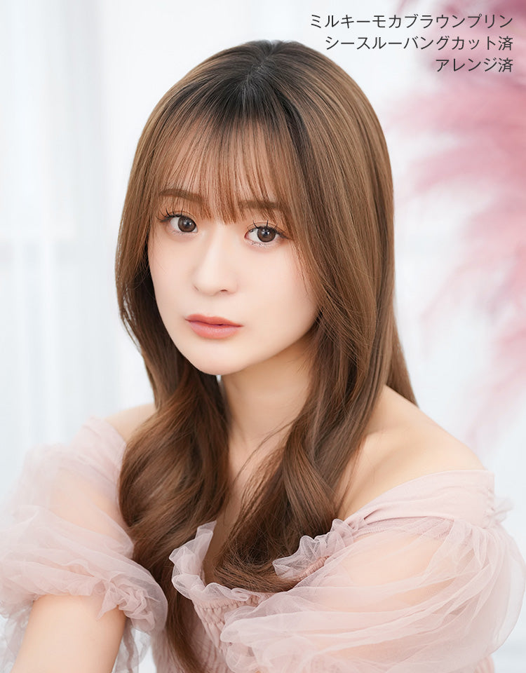 ヘアピースワイドレースフロントナチュラルロング シースルーバングカットとアレンジ済み