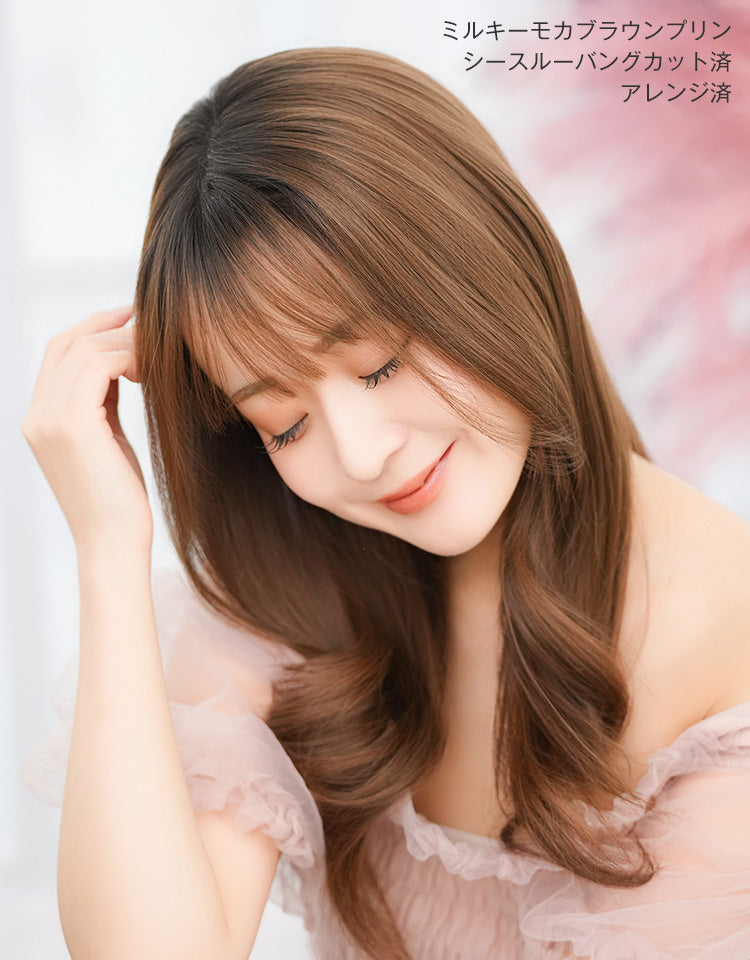 ヘアピースワイドレースフロントナチュラルロング シースルーバングカットとアレンジ済み