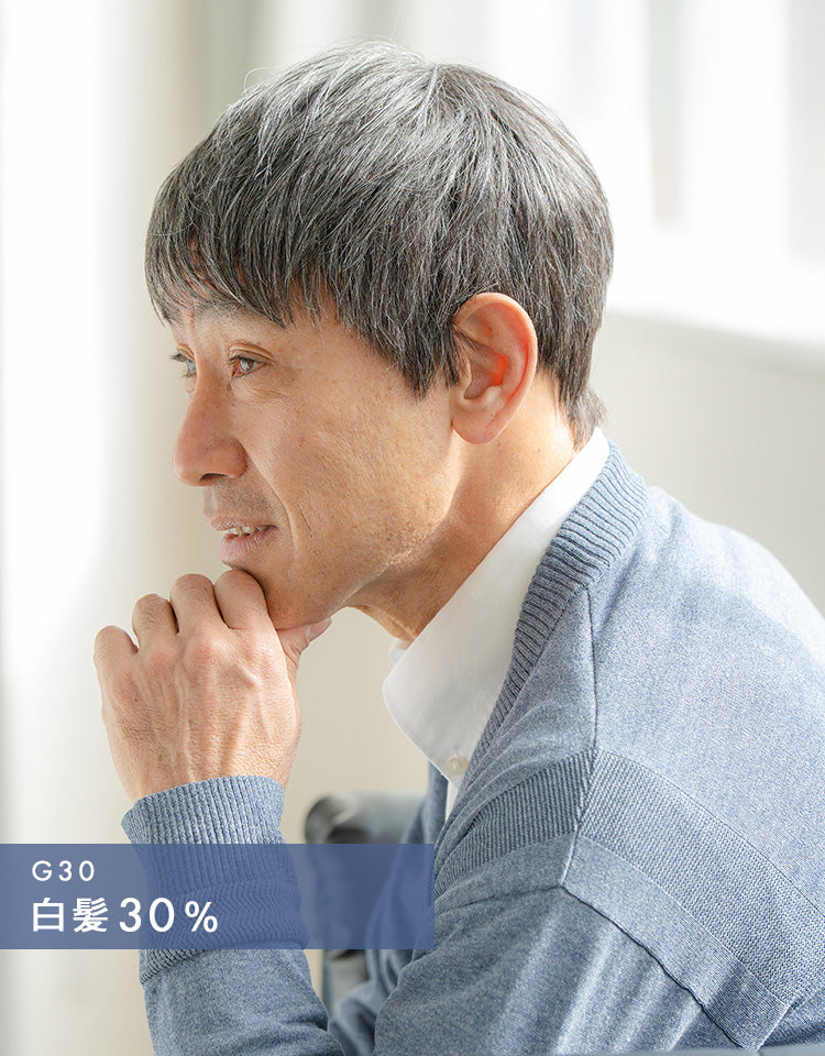 ソリッドショート人毛MIX 白髪30%着用イメージ サイド