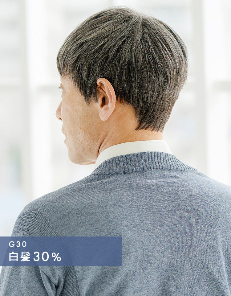 ソリッドショート人毛MIX 白髪30%着用イメージ バッグ