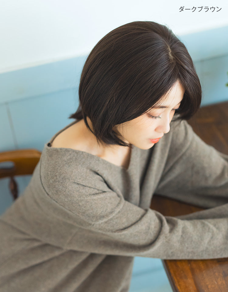 天使のオリエンタルボブ人毛MIX ダークブラウンを着用したモデル