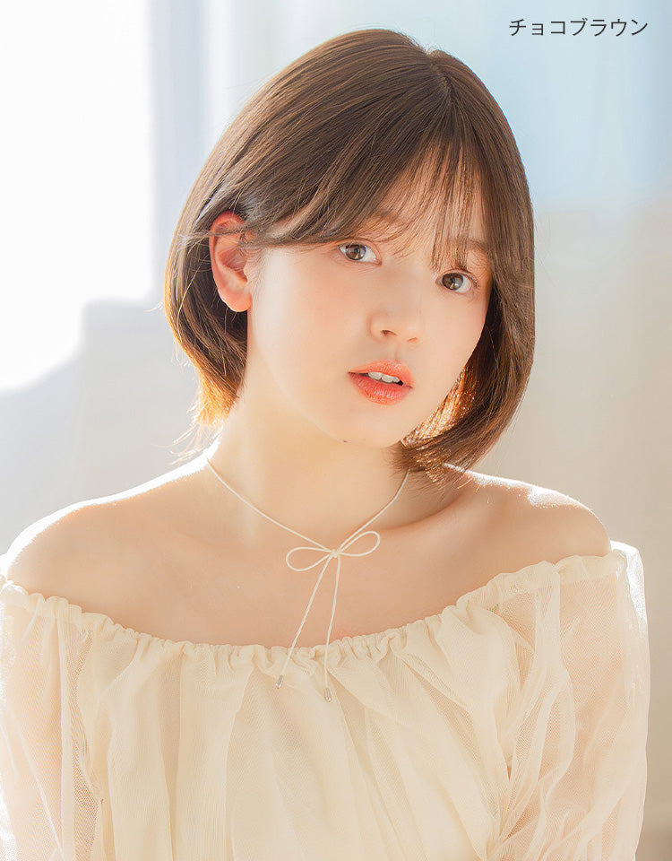 REMY人毛100％ 天使の月満ちるウブショート チョコブラウン着用モデル