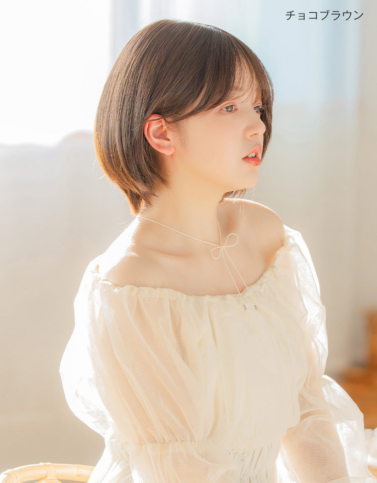 REMY人毛100％ 天使の月満ちるウブショート チョコブラウン着用モデル